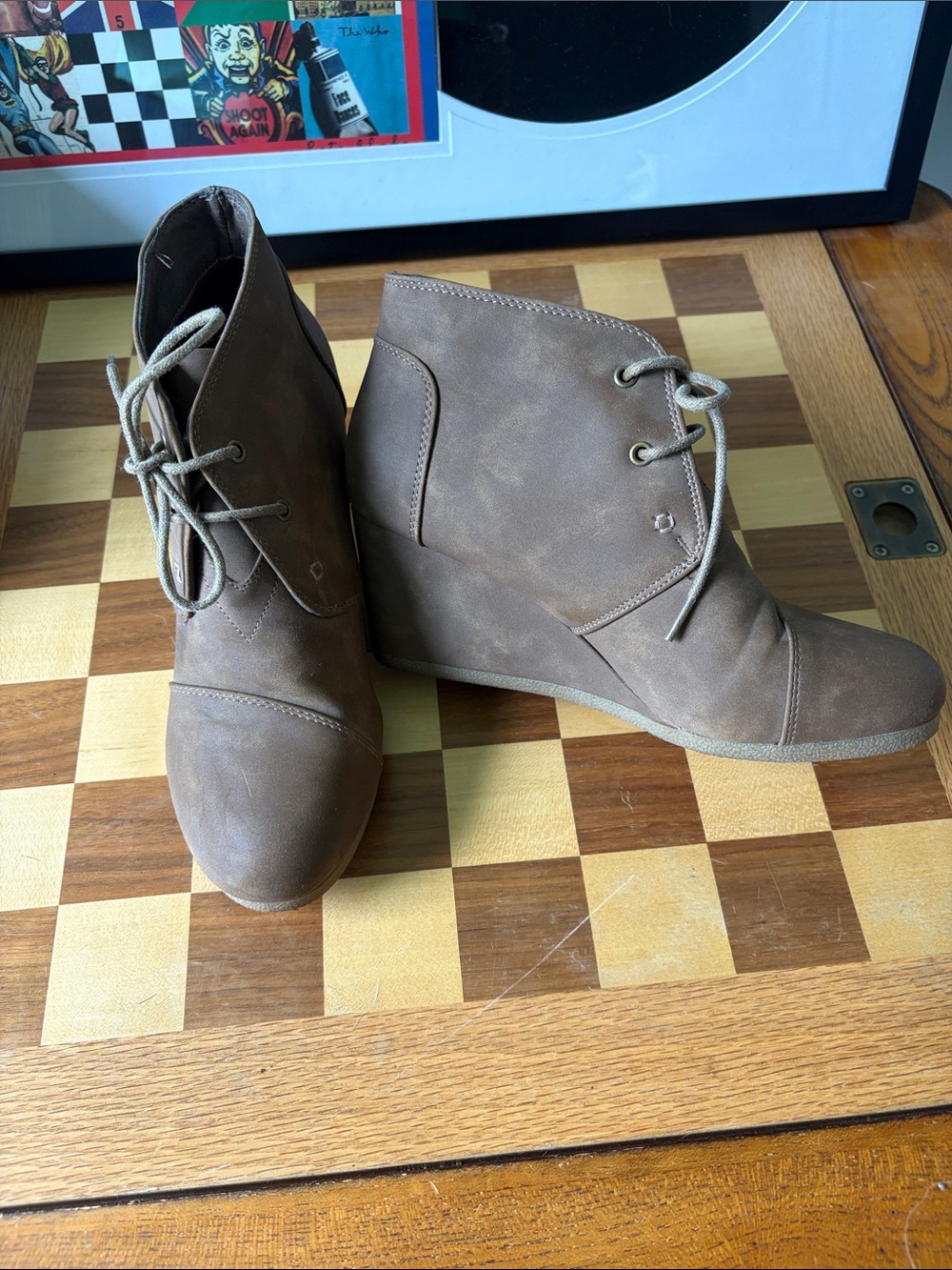 Natural Reflections Taupe Lace-Up Wedge Ankle Booties
